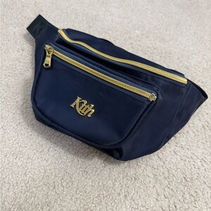 Kith Dark Blue Belt Bag with Gold Zippers
